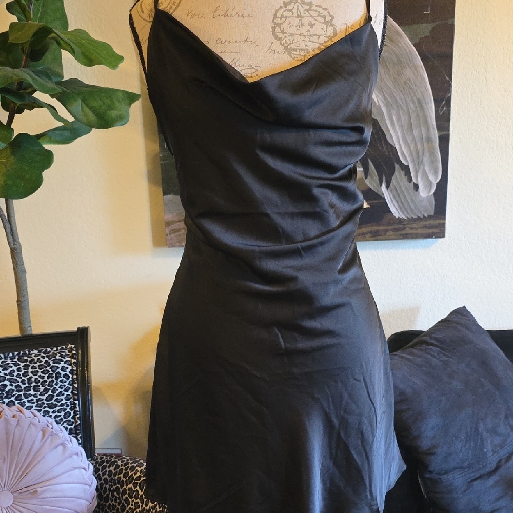 Garage Black Silky Strappy Corset Back Mini Dress
